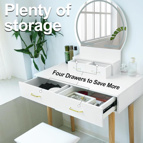 Dressing Table with LED Lights Mirror - Vanity Makeup Table Set 2