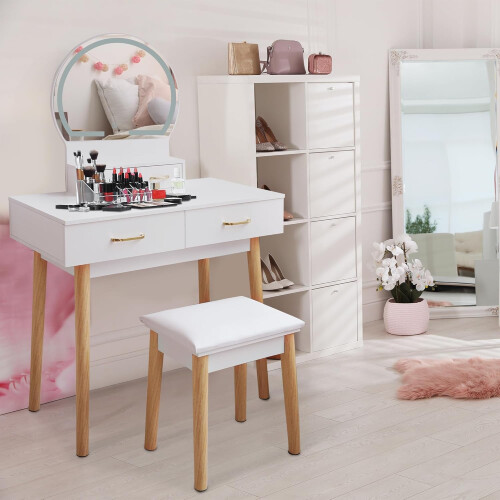 Dressing Table with LED Lights Mirror - Vanity Makeup Table Set 1