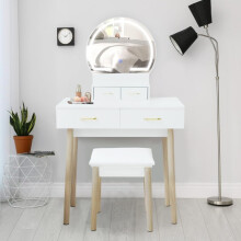 Dressing Table with LED Lights Mirror - Vanity Makeup Table Set