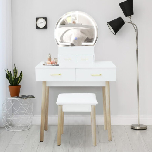 Dressing Table with LED Lights Mirror - Vanity Makeup Table Set