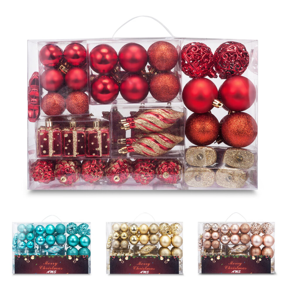 AMS 90ct Christmas Balls Plastic Ornaments Shatterproof Tree Pedants Accessories Seasonal with Hand-Help Gift Boxes for Xmas  Holiday (90ct