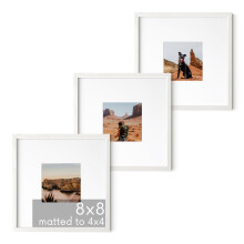 HAUS AND HUES Solid Oak Wood 8 x8 Picture Frames Matted to 4 x4 Set of 3-8x8 White Picture Frames Standard Square Picture Frames 3 Photo