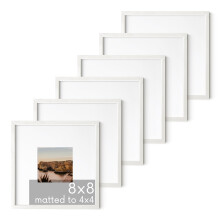 HAUS AND HUES Solid Oak Wood 8 x8 Picture Frames Matted to 4 x4 Set of 6-8x8 White Gallery Wall Frame Set Square Picture Frames 8x8 Squa