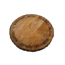40cm Round Mango Wood Bark Edge Serving Board Rustic Food Safe Cheese Platter