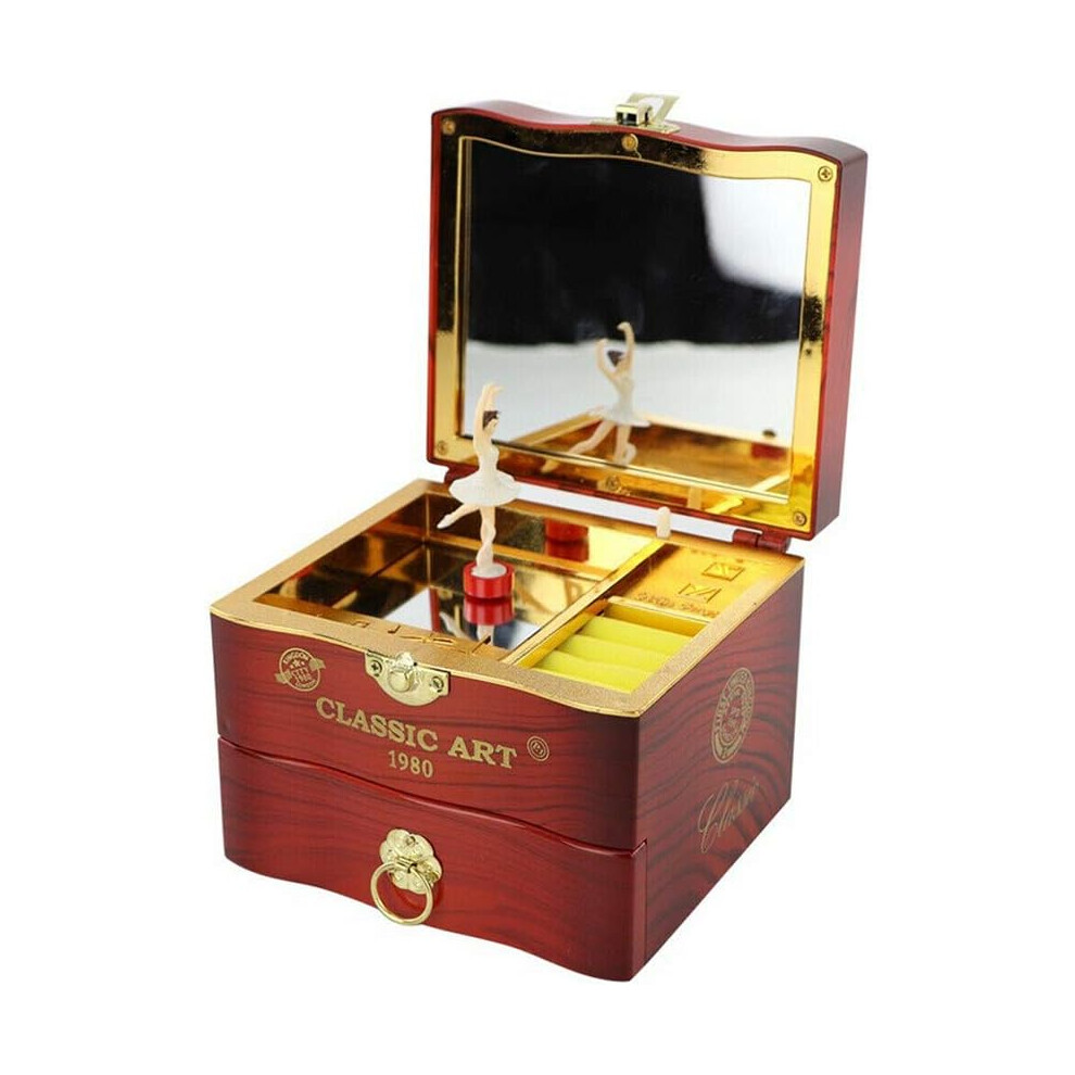 Musical Jewellery Box with Classic Rotating Ballerina Dancer Music Box Necklace Ring Storage Organizer with Mirror