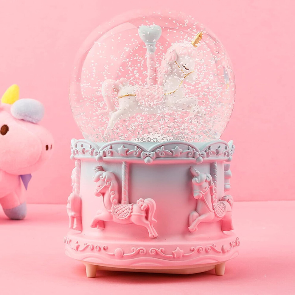 Musical Snow Globe, 3.94 Inches Unicorn Carousel Snow Globe with Music Color Changing Automatic Snowfall Unicorn Music Box Gift