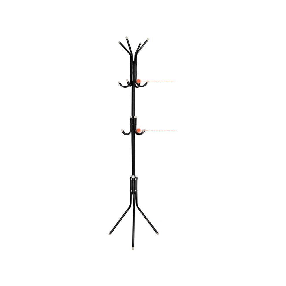(Black) 12 Hook Coat Stand Floor Standing Rack Clothe Hang