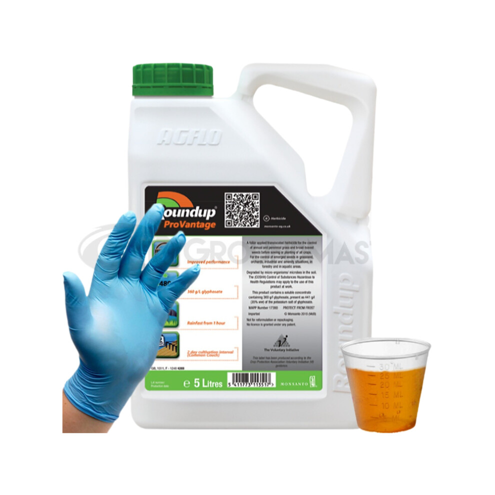 1 X 5L Roundup Pro Vantage 480 Strong Glyphosate Weedkiller + Free Cup & Gloves