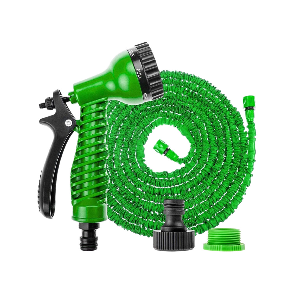 (Green) 200FT Expanding Flexible Garden Hose Pipe Fiiting for 1/2" & 3/4" Faucet, 3X Expanding + 7 Setting Spray Gun for Car Washing, Pet Showering, Watering