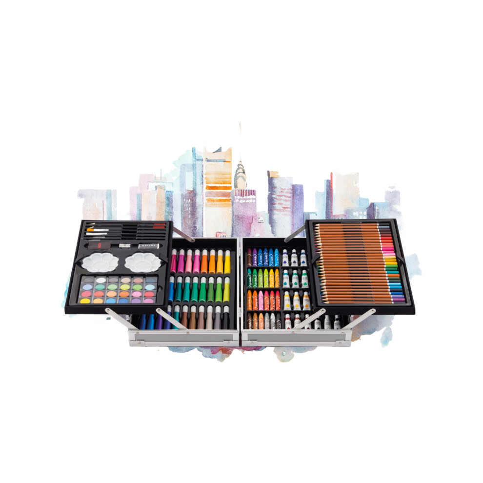 Gizmo City (Silver) 145Pc Artists Aluminium Art Case Colouring Pencils Painting Set Childrens/Adults Silver