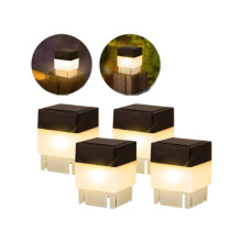 (Warm White, 4 PCS) Solar Post Light 2x2" Waterproof LED Outdoor Garden Street Fence Cap Lamp