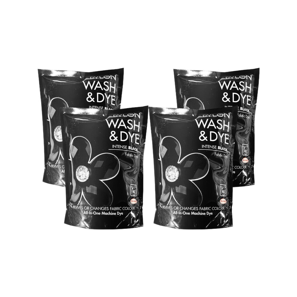 DYLON Wash & Dye Fabric Dye, Intense Black, 4 Packs of 350g