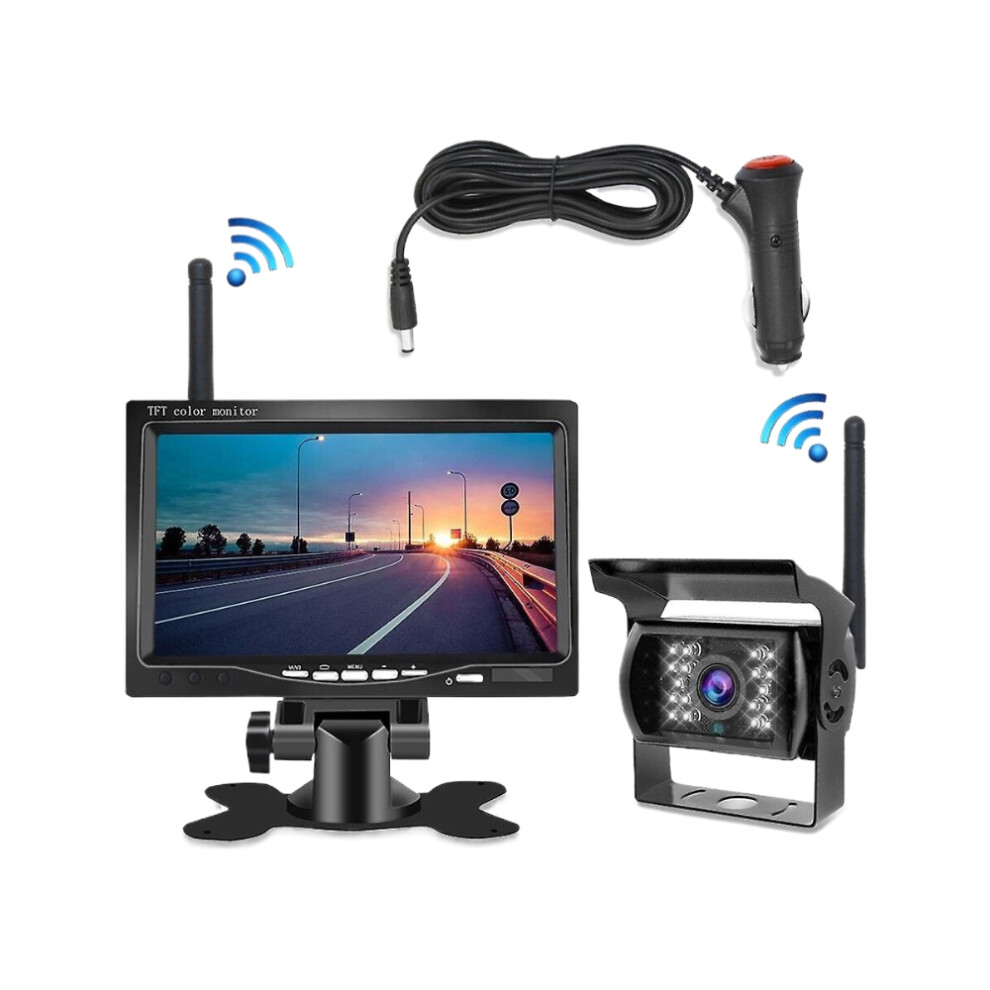 7-Inch Wireless Rear View Monitor with IP67 Night Vision Backup Camera for Car, RV, Truck, Bus 2.4GHz Digital Dual-Channel