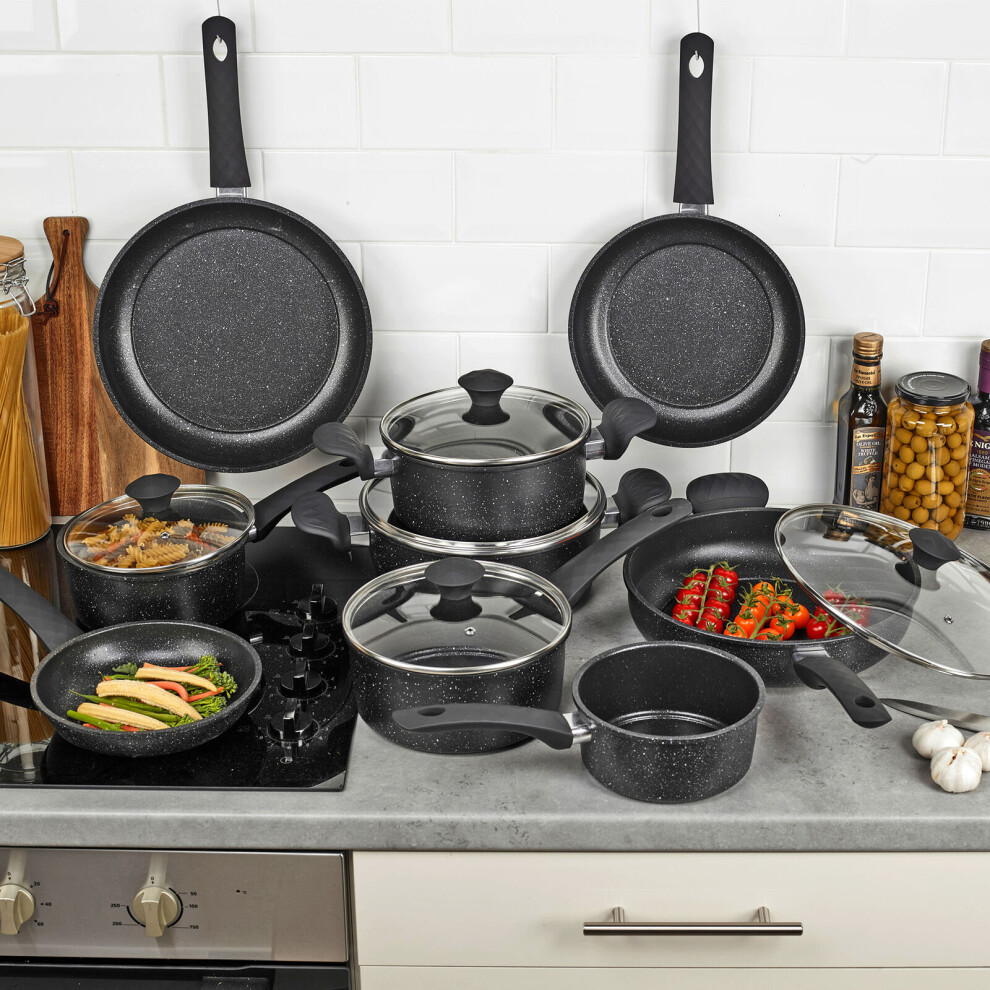 9xPcs Forged Carbon Casserole Pots Deep Frying Pans Saucepans Cooking Set