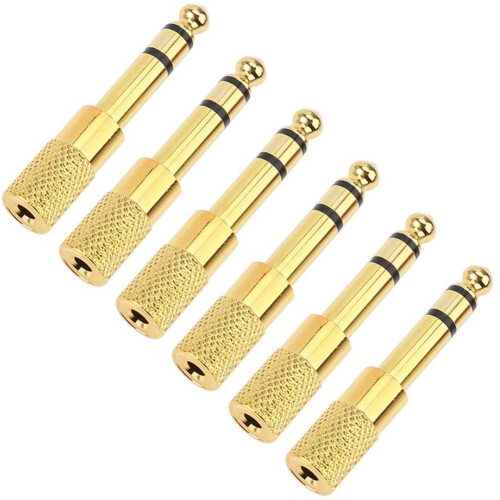 Adapter, 6.35mm (1/4Inch) Male to 3.5mm (1/8Inch) Female, Gold 6Pack