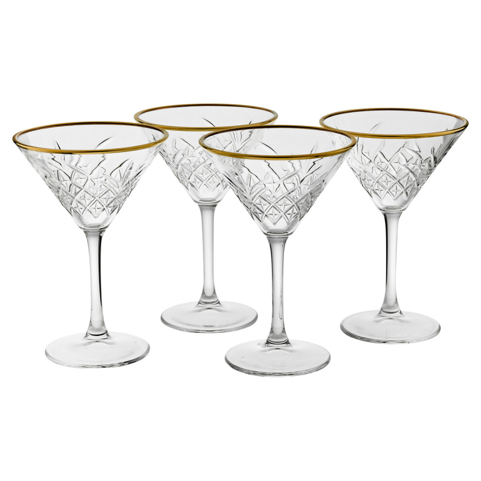 (Set of 4) Timeless Martini Glass with Gold Rim Sets Tall Drinks Glassware
