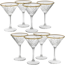 (Set of 8) Timeless Martini Glass with Gold Rim Sets Tall Drinks Glassware