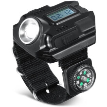 Linterna de muñeca táctica LED portátil recargable, linterna de muñeca con brújula, ideal para correr, ciclismo, escalada, etc.