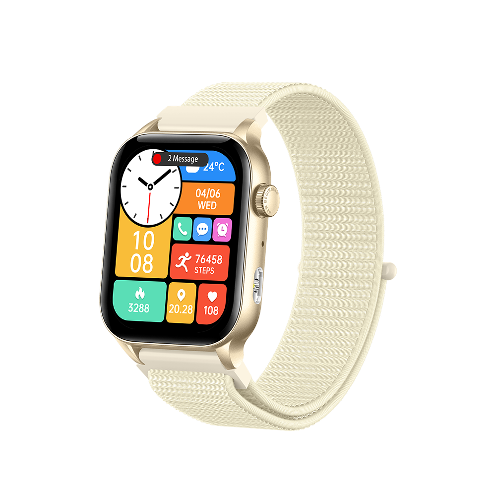 Chronus Kr86 Smartwatch Bluetooth Calling Artificial Intelligence Voice Assistant Noon Rest Night Sleep Monitoring (Fabric Strap)(Gold) Gold 6976918043092