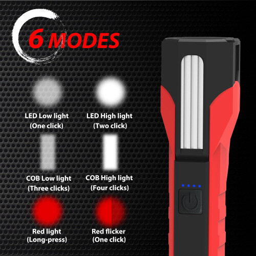 Chronus 1000 Lumen Rechargeable LED Flashlight,Work Light,180 Degree Rotating Flashlight with Magnetic Base,Waterproof LED Flashlight,6 Modes, 1