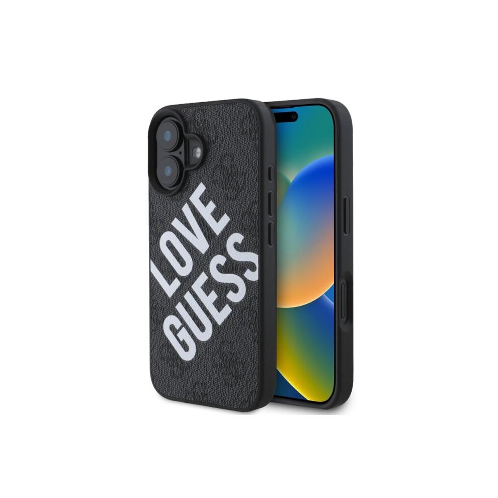 Guess 4G Big Love Logo Leather Case with MagSafe for iPhone 16 6.1" Black - GUHMP16SP4PLGWK