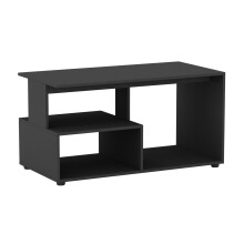 (Black) 80cm Shelby Abstract Wooden Side Coffee Table with Storage Shelves TV Stand