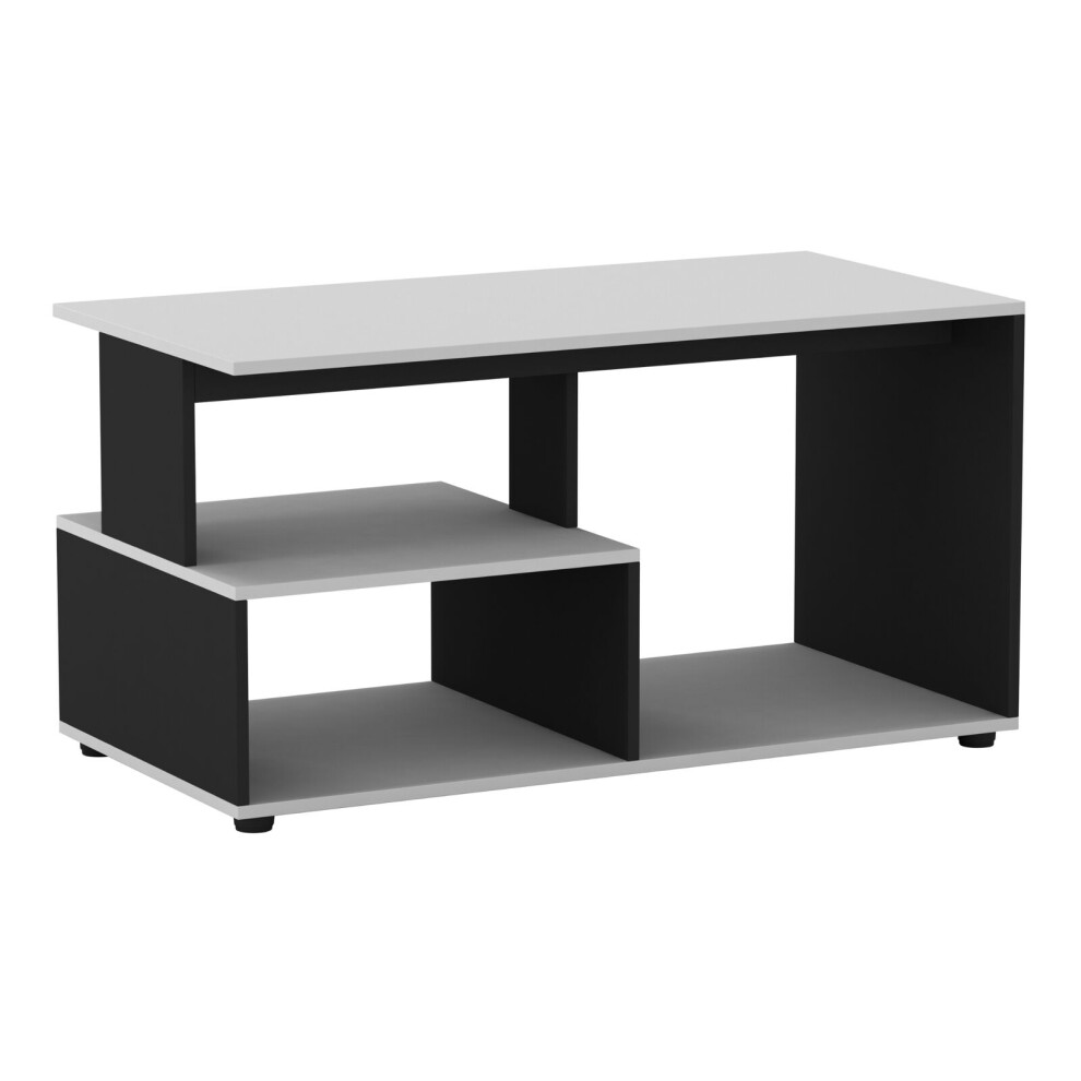 (White/Black) 80cm Shelby Abstract Wooden Side Coffee Table with Storage Shelves TV Stand