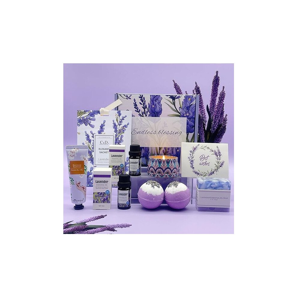 Karestcorp Lavender Pamper Gifts For Women, Self Care Get Well Soon Gifts Set For Mum Sister Wife, Spa Bath Set Bath Bombs Candle Present Set