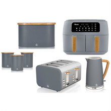 Swan Nordic Grey Kettle Toaster Air Fryer Bread Bin & Canisters Set