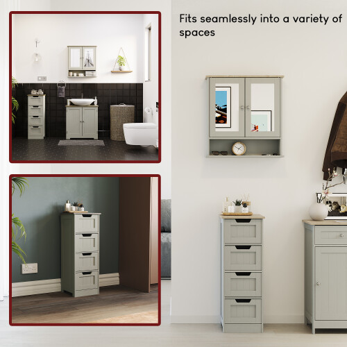 (Grey & Oak) Priano 4 Drawer Freestanding Storage Bathroom Unit 2
