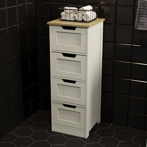 (Grey & Oak) Priano 4 Drawer Freestanding Storage Bathroom Unit 1