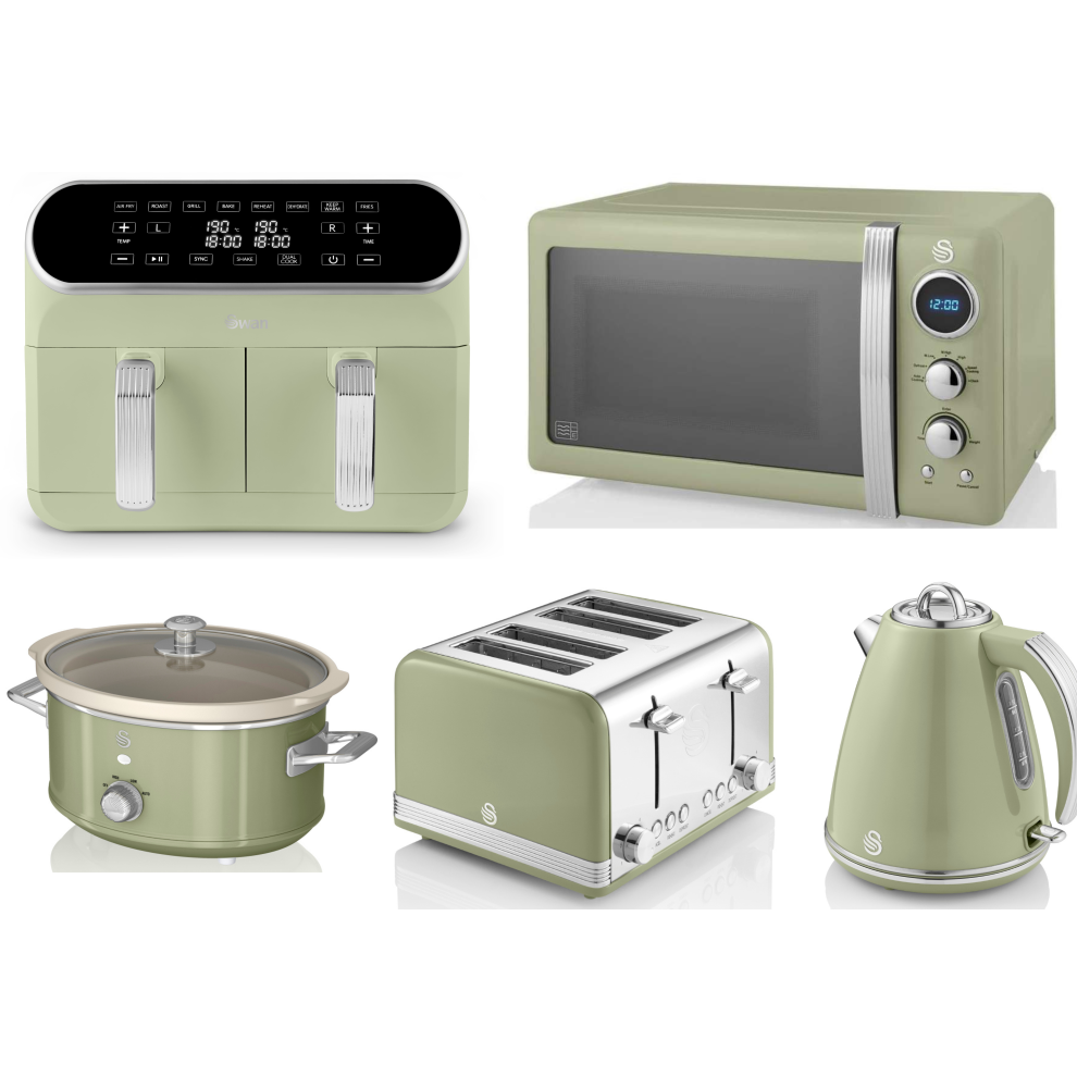 SWAN Retro Green Kettle Toaster Microwave Air Fryer & Slow Cooker Set