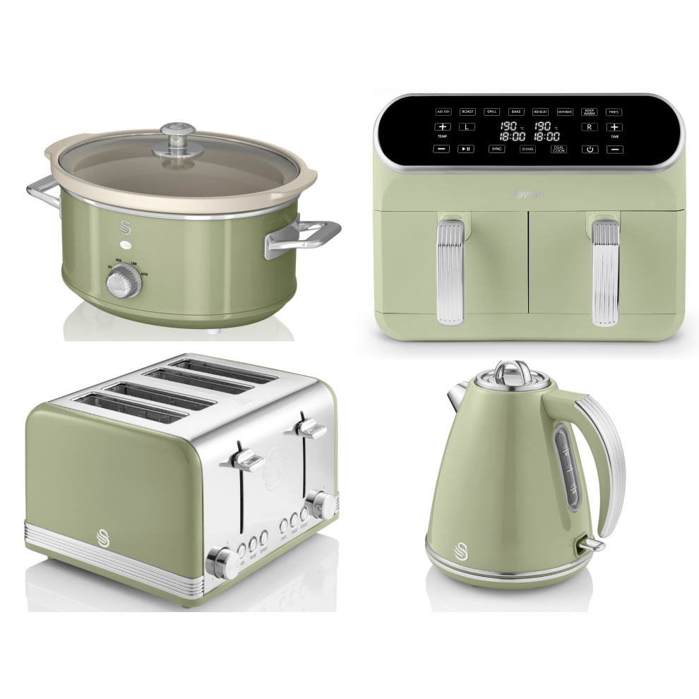 SWAN Retro Green Kettle Toaster Air Fryer & Slow Cooker Matching Set