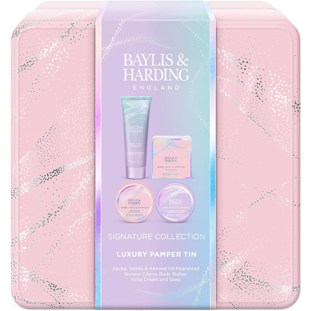 Baylis & Harding Jojoba, Vanilla & Almond Oil Luxury Pamper Tin Gift Set - Vegan Friendly (Pack of 1)
