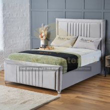 (Silver Plush, 4ft Small Double (with Gaslift)) Bumper Border Bed Frame with Mattress Double Bed Padded Velvet Underneath Storage