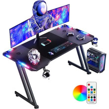 DLONGONE 120 x 60cm RGB Gaming Desk, Large Gaming Table for Lapto