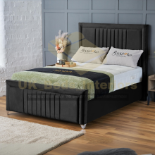 (Black Plush, 4ft Small Double (with Gaslift)) Bumper Border Bed Frame with Mattress Double Bed Padded Velvet Underneath Storage