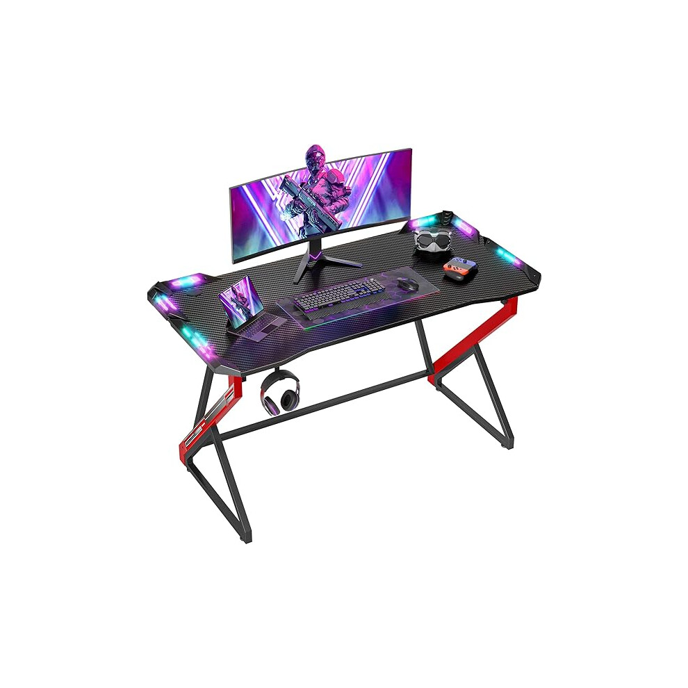 BEXEVUE Gaming Desk with LED Armor, 100x60 cm RGB Computer Desk