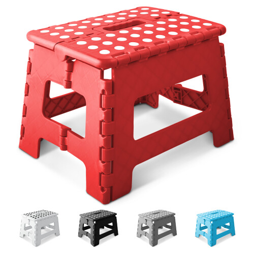 KEPLIN 9 inch Folding Step Stool Non-Slip Foldable stool, Red