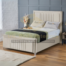 (Cream Plush, 4ft Small Double (No Gaslift)) Bumper Border Bed Frame with Mattress Double Bed Padded Velvet Underneath Storage