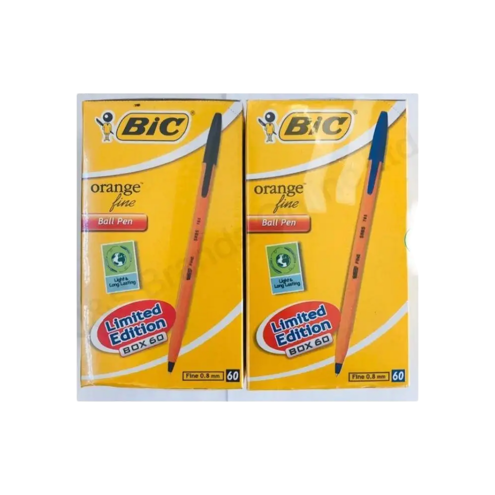 120pc BIC Orange Fine 0.8mm BALL POINT PEN 60pc BLACK & 60pc BLUE