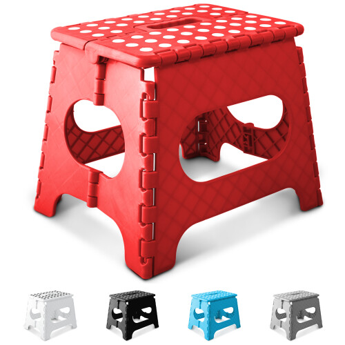 KEPLIN 11 inch Folding Step Stool Non-Slip Foldable stool, Red