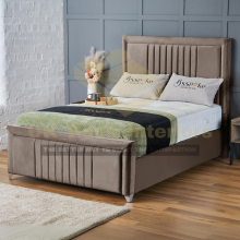 (Mink Plush, 4ft Small Double (No Gaslift)) Bumper Border Bed Frame with Mattress Double Bed Padded Velvet Underneath Storage