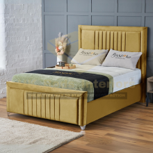 (Mustard Plush, 4ft Small Double (No Gaslift)) Bumper Border Bed Frame with Mattress Double Bed Padded Velvet Underneath Storage