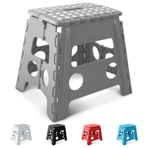 KEPLIN 13 inch Folding Step Stool Non-Slip Foldable stool, Grey