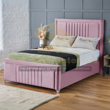 (Pink Plush, 4ft Small Double (with Gaslift)) Bumper Border Bed Frame with Mattress Double Bed Padded Velvet Underneath Storage