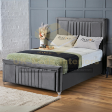 (Steel Plush, 4ft Small Double (with Gaslift)) Bumper Border Bed Frame with Mattress Double Bed Padded Velvet Underneath Storage