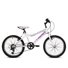 Tiger Angel 20in White Mountain Bike - 6-Speed TG2020, Shimano Revo-Shift, Hi-Ten Steel, Alloy V-Brakes