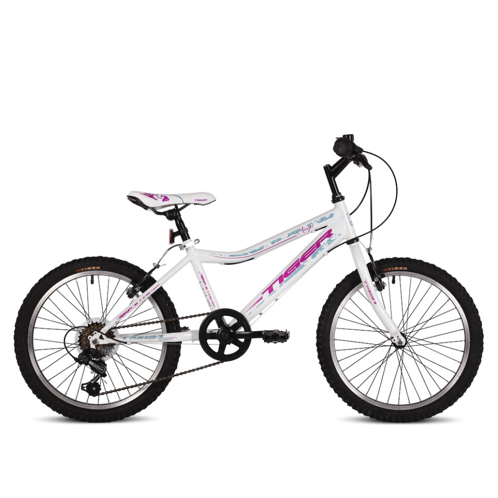 Tiger Angel 20in White Mountain Bike - 6-Speed TG2020, Shimano Revo-Shift, Hi-Ten Steel, Alloy V-Brakes-image-OPC-PFNTTH2-NEW