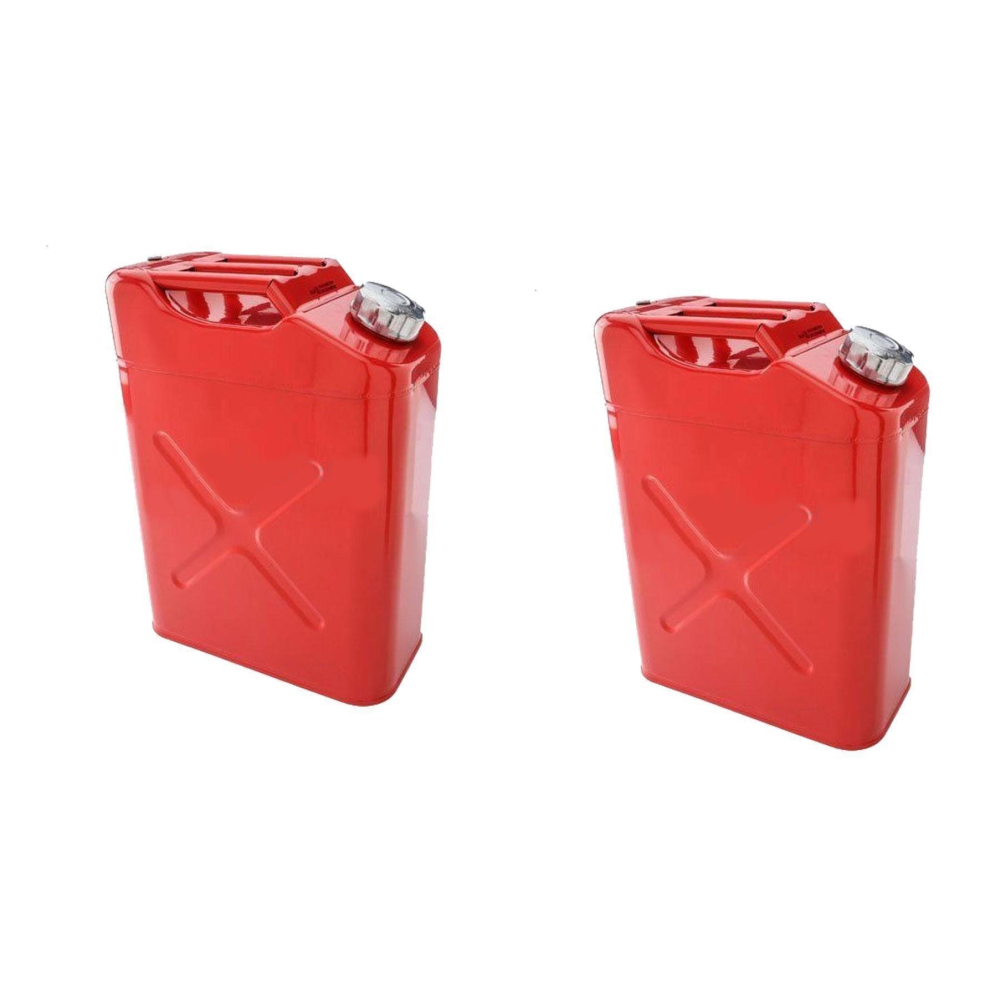 (2) 20L 5 Gallon Steel Fuel Gasoline Petrol Diesel Water Jerry Can Tank Container Backup Storage Gasoline Metal Cans Spout Storage Fuel Petrol Diesel 3702390333689